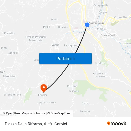 Piazza Della Riforma, 6 to Carolei map