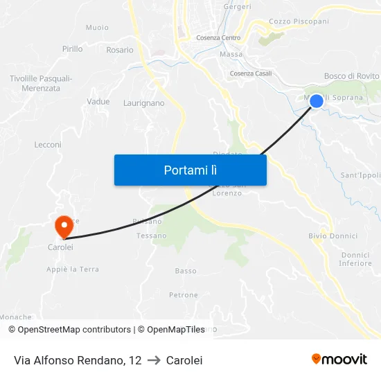 Via Alfonso Rendano, 12 to Carolei map
