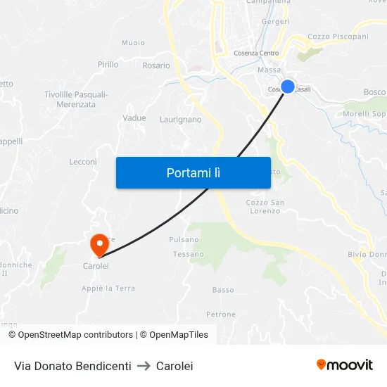 Via Donato Bendicenti to Carolei map