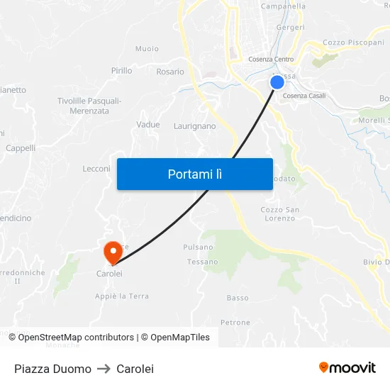 Piazza Duomo to Carolei map