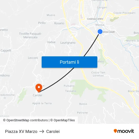 Piazza XV Marzo to Carolei map