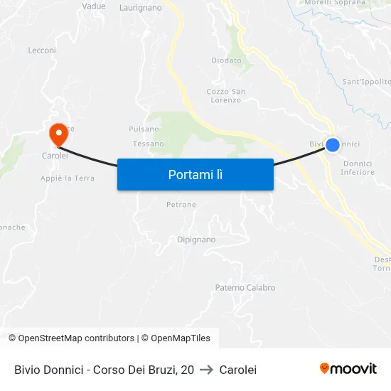 Bivio Donnici - Corso Dei Bruzi, 20 to Carolei map