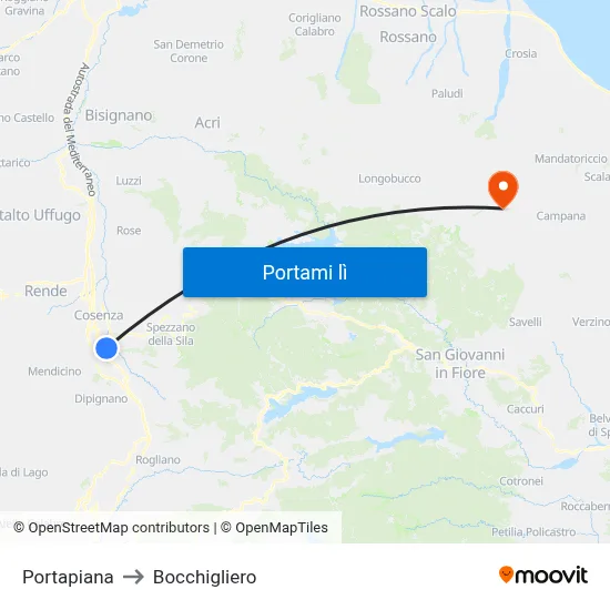 Portapiana to Bocchigliero map