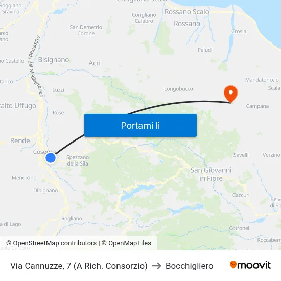 Via Cannuzze, 7 (A Rich. Consorzio) to Bocchigliero map
