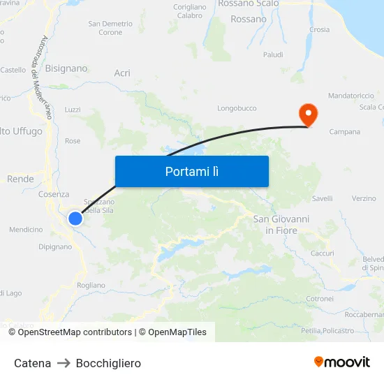 Catena to Bocchigliero map