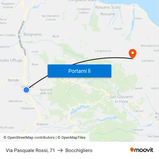 Via Pasquale Rossi, 71 to Bocchigliero map