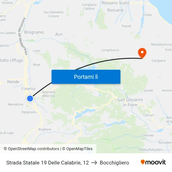 Strada Statale 19 Delle Calabrie, 12 to Bocchigliero map