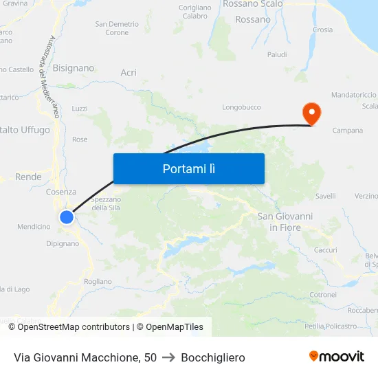 Via Giovanni Macchione, 50 to Bocchigliero map