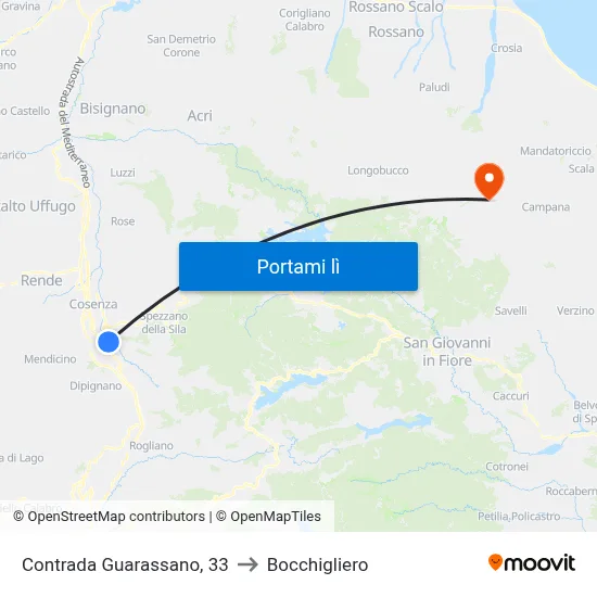 Contrada Guarassano, 33 to Bocchigliero map