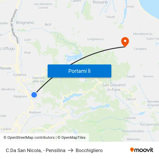 C.Da San Nicola, - Pensilina to Bocchigliero map