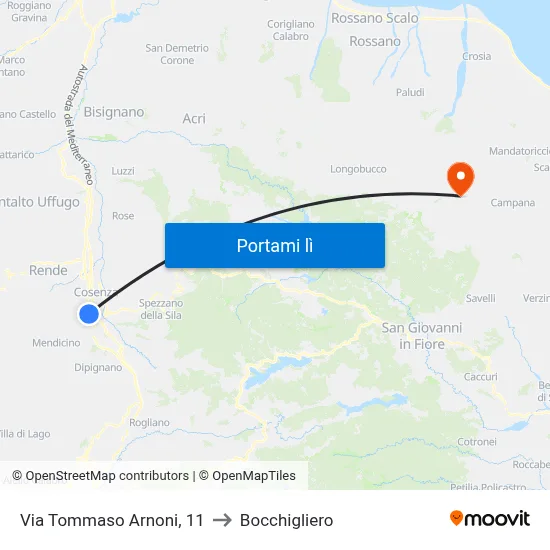 Via Tommaso Arnoni, 11 to Bocchigliero map