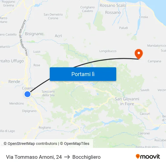Via Tommaso Arnoni, 24 to Bocchigliero map