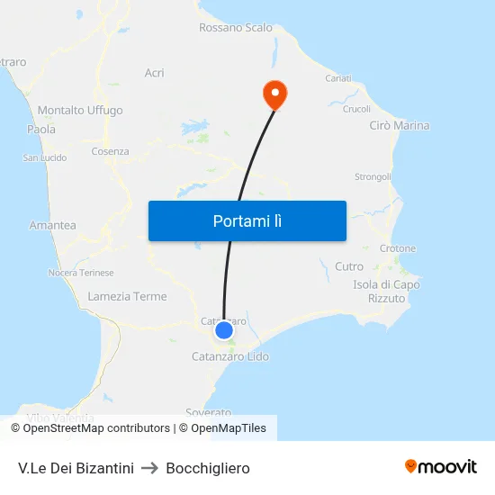 V.Le Dei Bizantini to Bocchigliero map