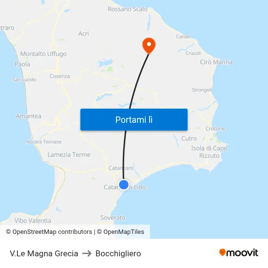 V.Le Magna Grecia to Bocchigliero map