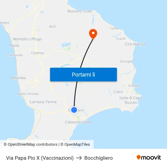 Via Papa Pio X (Vaccinazioni) to Bocchigliero map