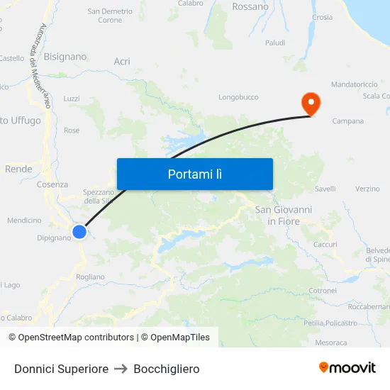Donnici Superiore to Bocchigliero map