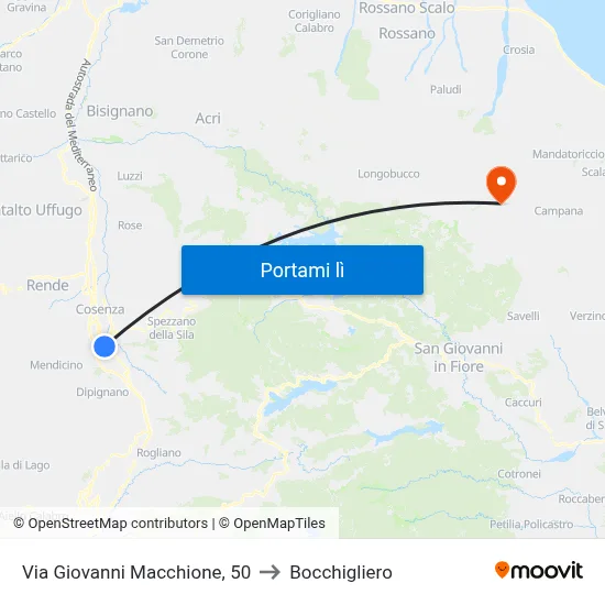 Via Giovanni Macchione, 50 to Bocchigliero map