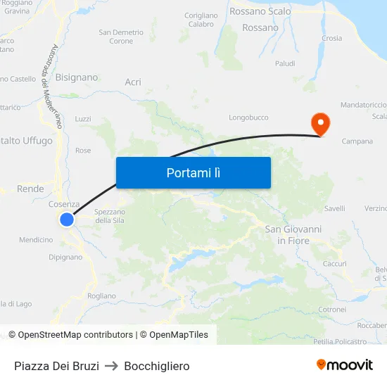 Piazza Dei Bruzi to Bocchigliero map