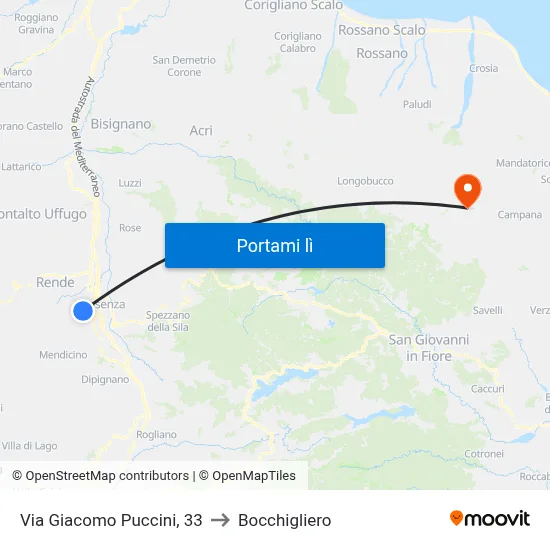 Via Giacomo Puccini, 33 to Bocchigliero map
