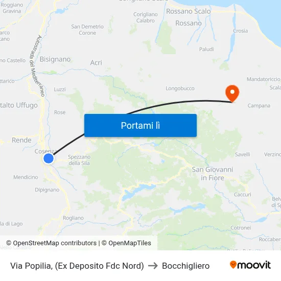Via Popilia, (Ex Deposito Fdc Nord) to Bocchigliero map