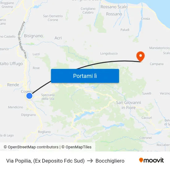Via Popilia, (Ex Deposito Fdc Sud) to Bocchigliero map