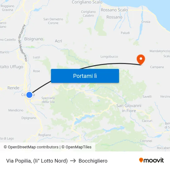 Via Popilia, (Ii° Lotto Nord) to Bocchigliero map