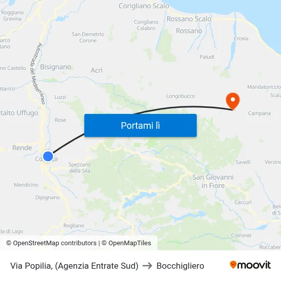 Via Popilia, (Agenzia Entrate Sud) to Bocchigliero map