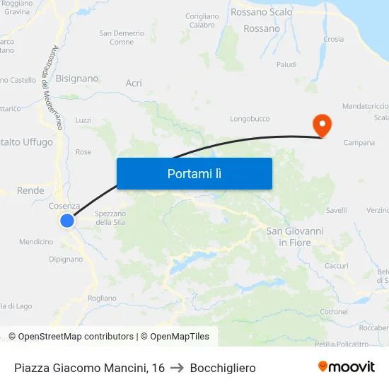 Piazza Giacomo Mancini, 16 to Bocchigliero map
