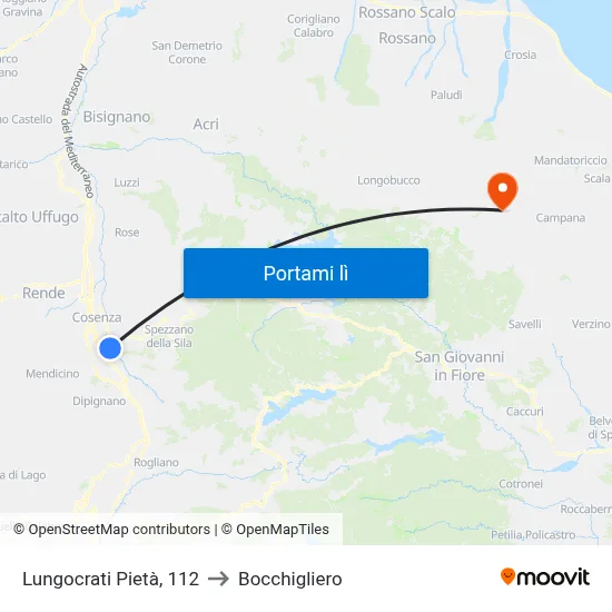 Lungocrati Pietà, 112 to Bocchigliero map