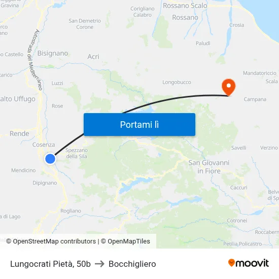Lungocrati Pietà, 50b to Bocchigliero map