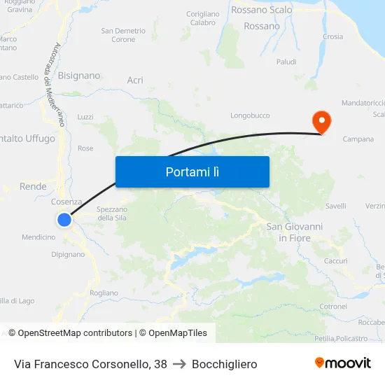 Via Francesco Corsonello, 38 to Bocchigliero map