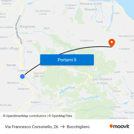 Via Francesco Corsonello, 26 to Bocchigliero map