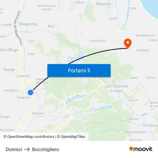 Donnici to Bocchigliero map