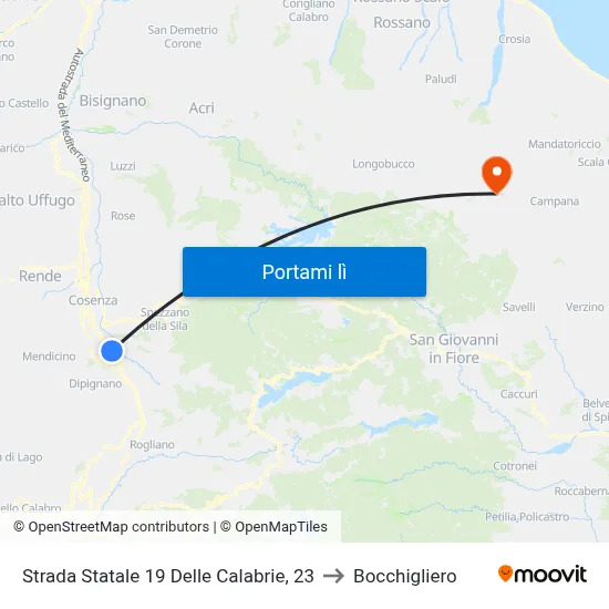Strada Statale 19 Delle Calabrie, 23 to Bocchigliero map