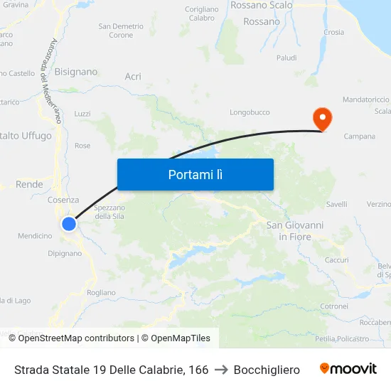 Strada Statale 19 Delle Calabrie, 166 to Bocchigliero map