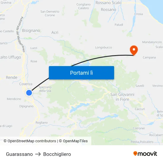 Guarassano to Bocchigliero map