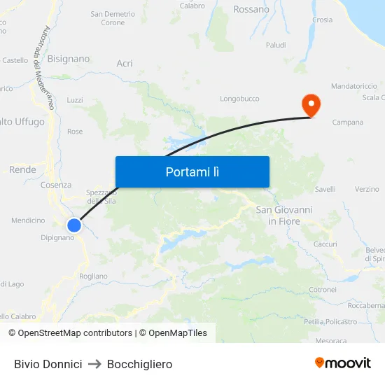 Bivio Donnici to Bocchigliero map