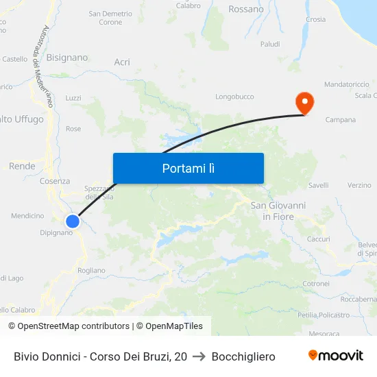 Bivio Donnici - Corso Dei Bruzi, 20 to Bocchigliero map