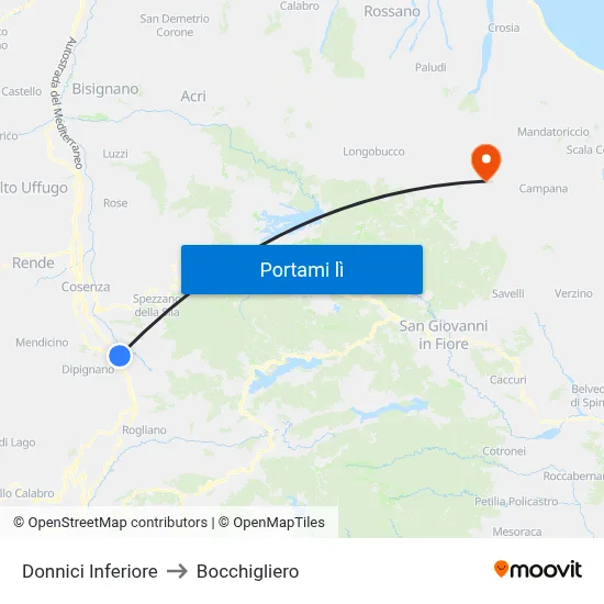 Donnici Inferiore to Bocchigliero map