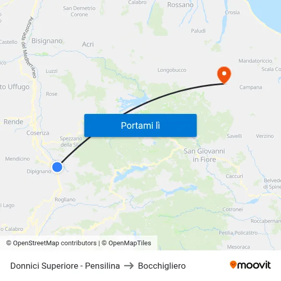 Donnici Superiore - Pensilina to Bocchigliero map