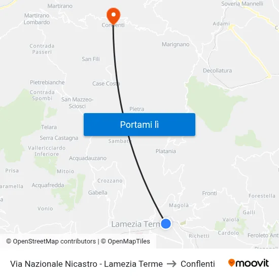 Via Nazionale Nicastro - Lamezia Terme to Conflenti map