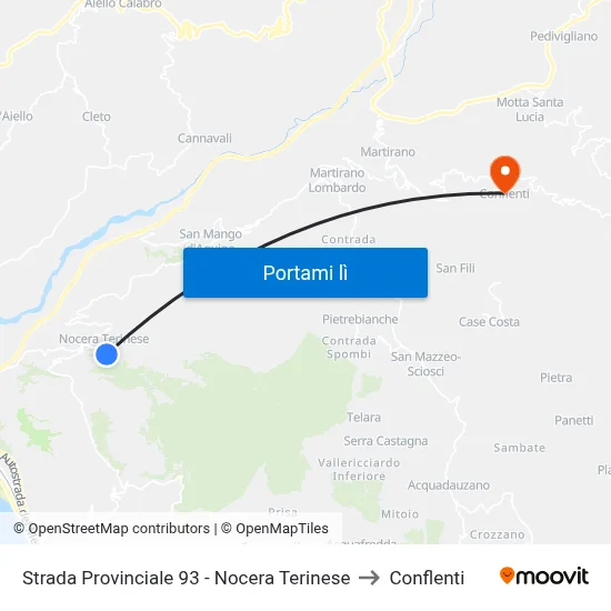 Strada Provinciale 93 - Nocera Terinese to Conflenti map