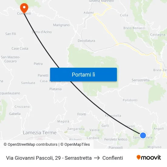 Via Giovanni Pascoli, 29 - Serrastretta to Conflenti map