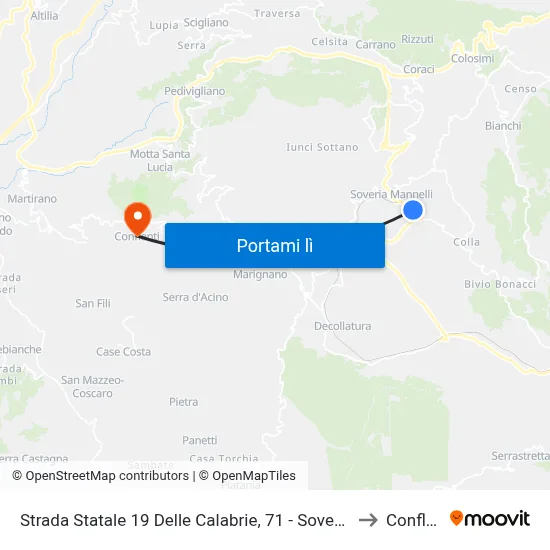 Strada Statale 19 Delle Calabrie, 71 - Soveria Mannelli to Conflenti map