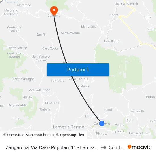 Zangarona, Via Case Popolari, 11 - Lamezia Terme to Conflenti map