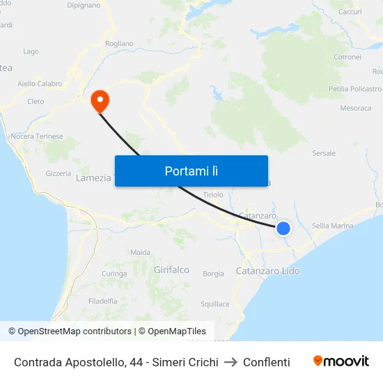 Contrada Apostolello, 44 - Simeri Crichi to Conflenti map
