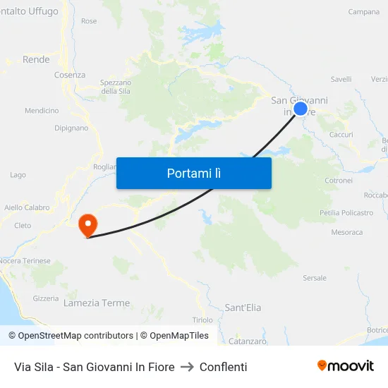 Via Sila - San Giovanni In Fiore to Conflenti map