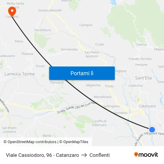 Viale Cassiodoro, 96 - Catanzaro to Conflenti map