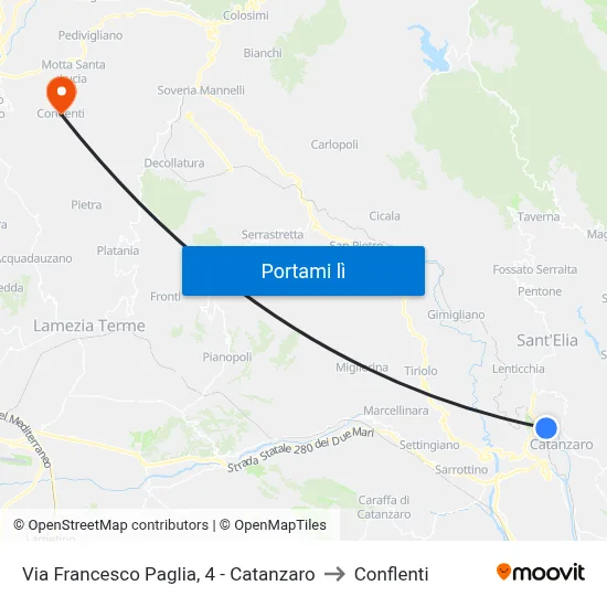 Via Francesco Paglia, 4 - Catanzaro to Conflenti map