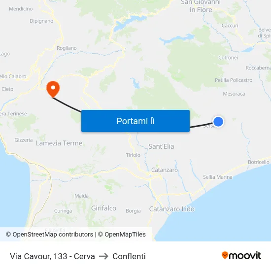 Via Cavour, 133 - Cerva to Conflenti map